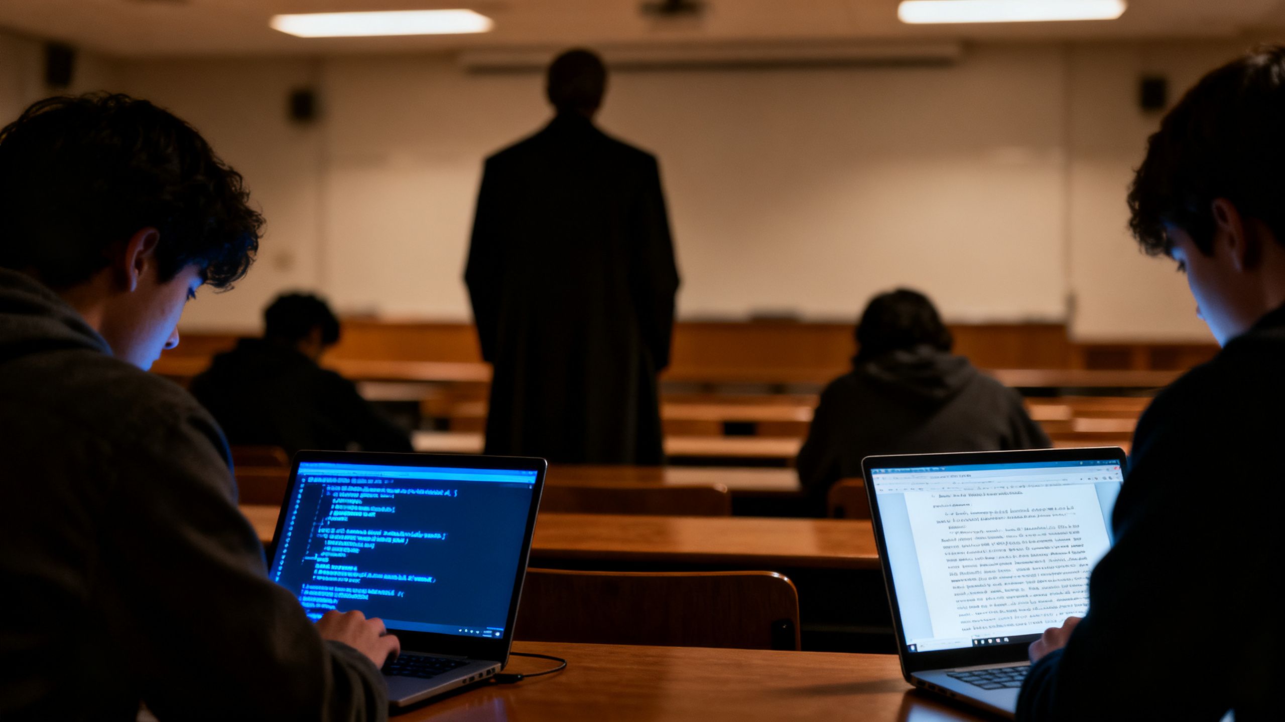Students using AI for coursework in a university setting.
