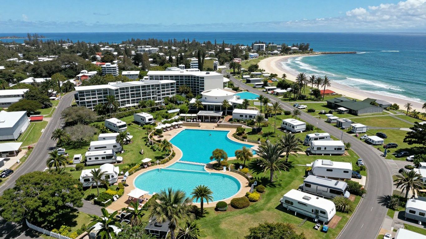 NRMA Treasure Island Resort Gold Coast aerial view with pools and water.