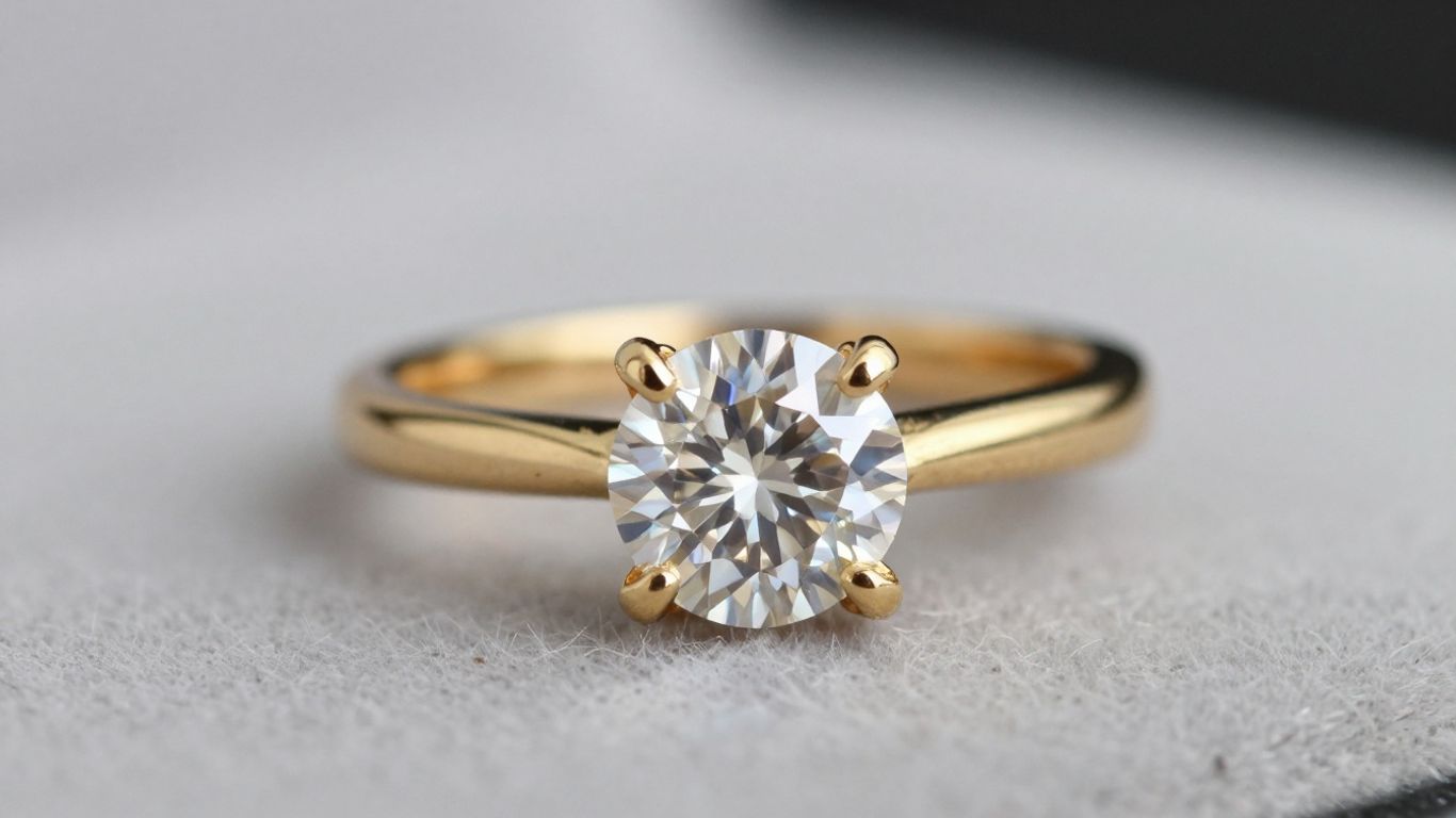 Elegant gold engagement ring with a sparkling diamond.