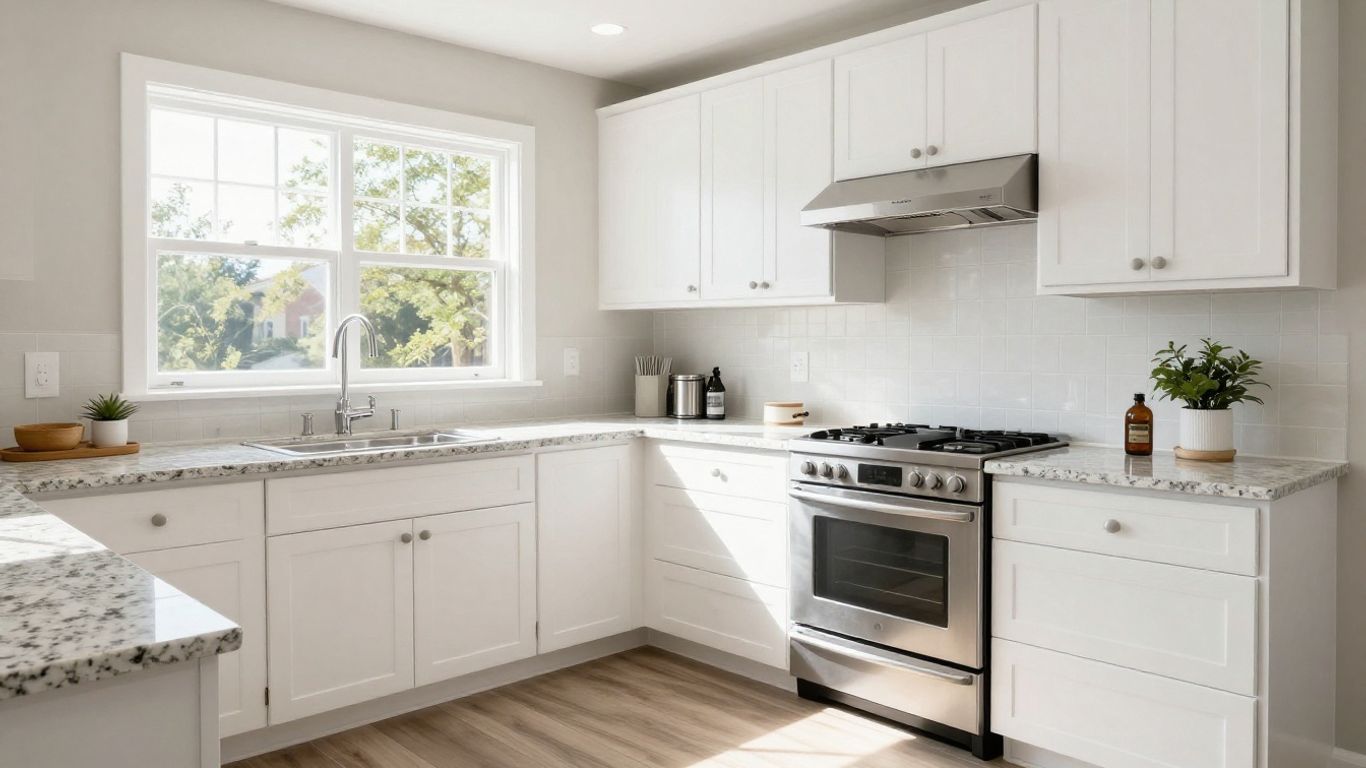 Modern Dacula, Georgia kitchen remodel with white cabinets and granite.