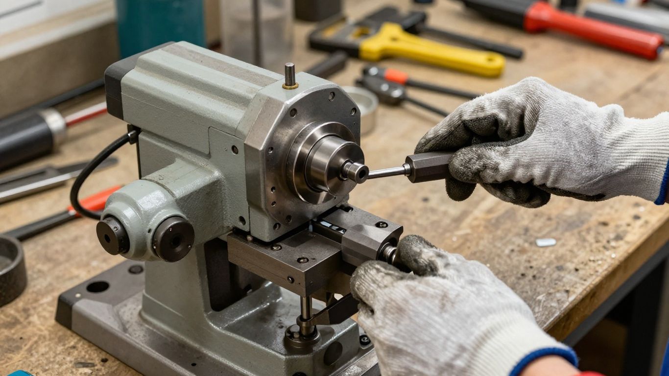 Power tool maintenance in a UK workshop.