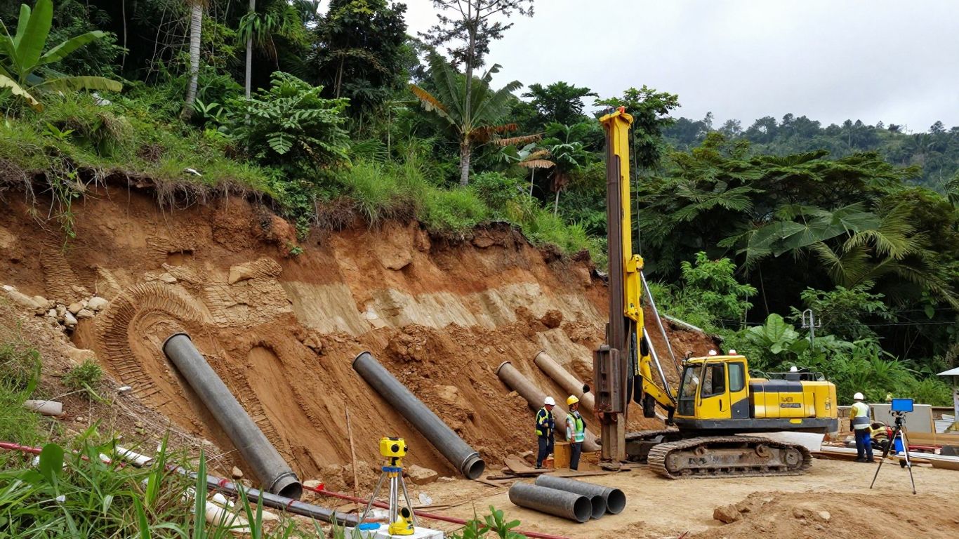 Borehole investigation beside hillside excavation