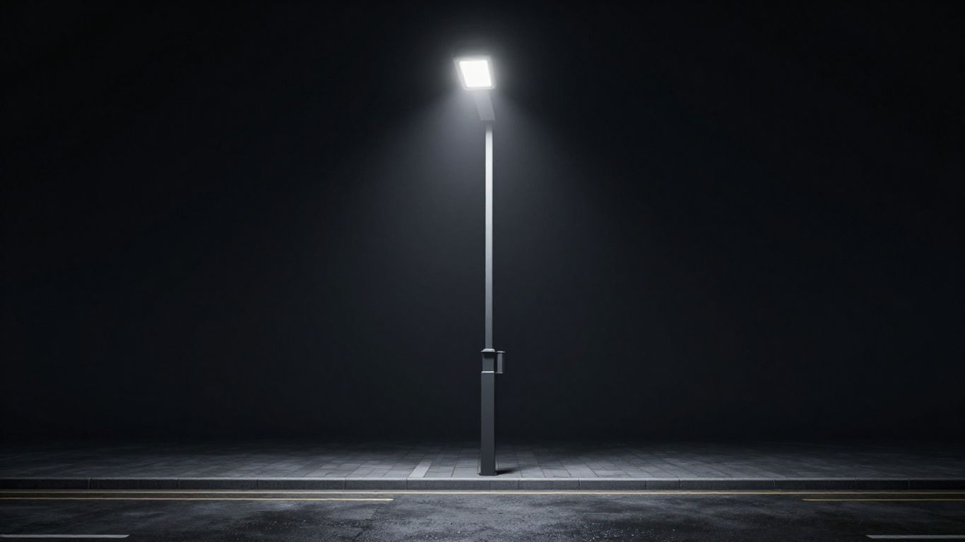 Modern LED street light glowing at night.