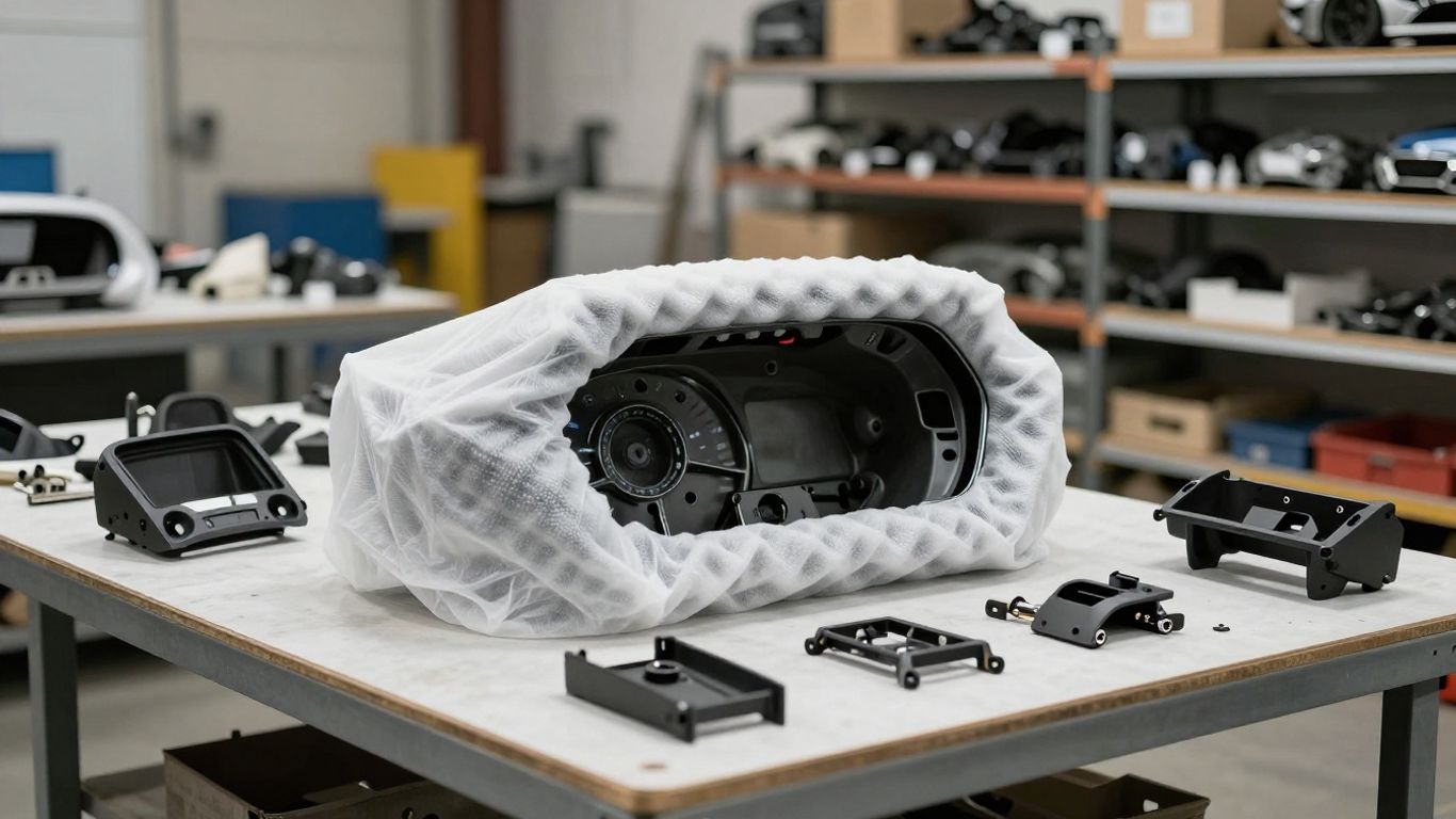 Used BMW dashboard protected in a dismantling workshop