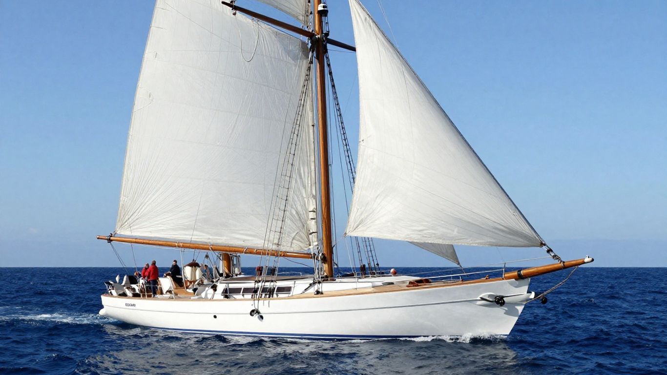 Sailing yacht Seahawk cruising on a clear blue ocean.