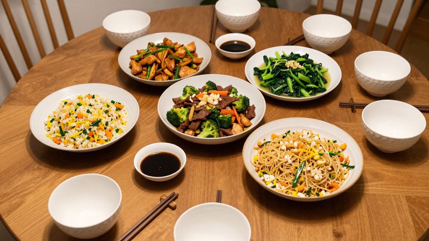 Weeknight stir fry with rice and vegetables