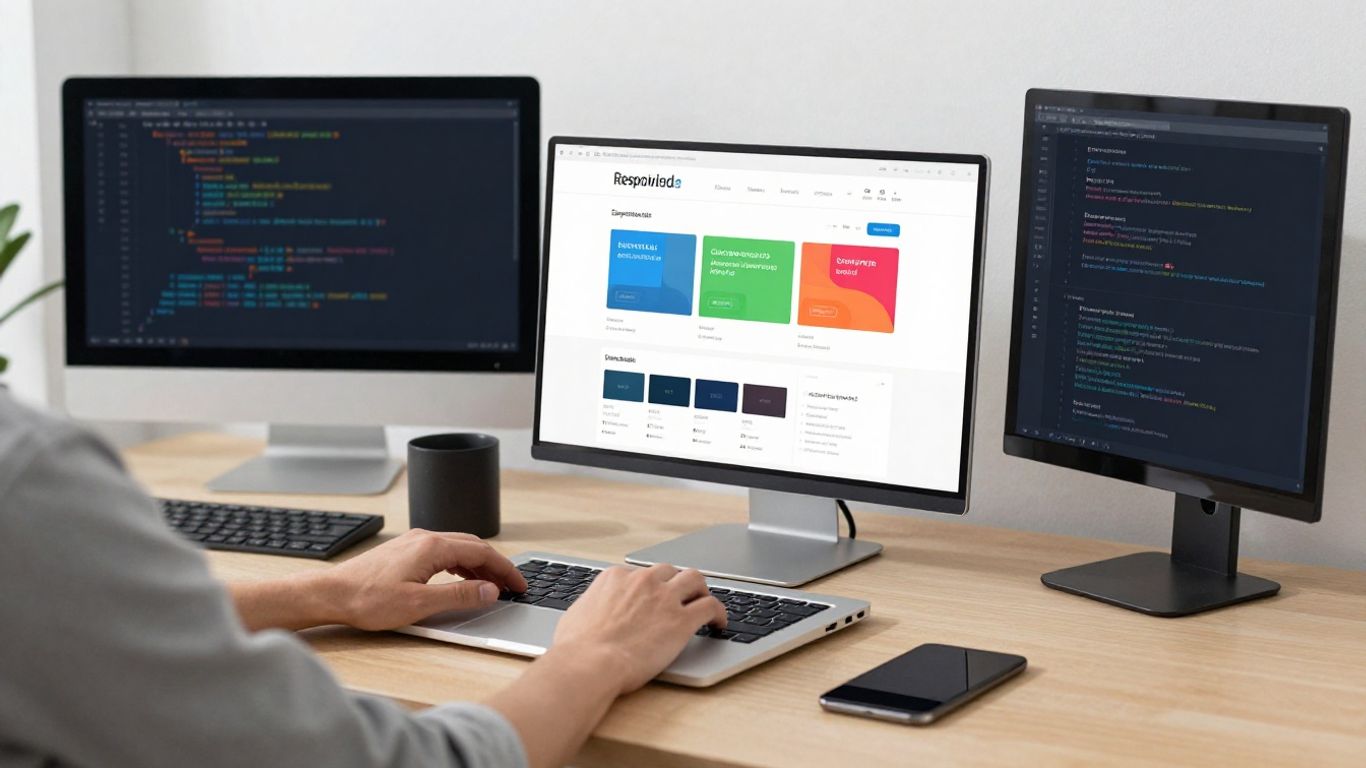 Developer reviewing website performance on multiple screens