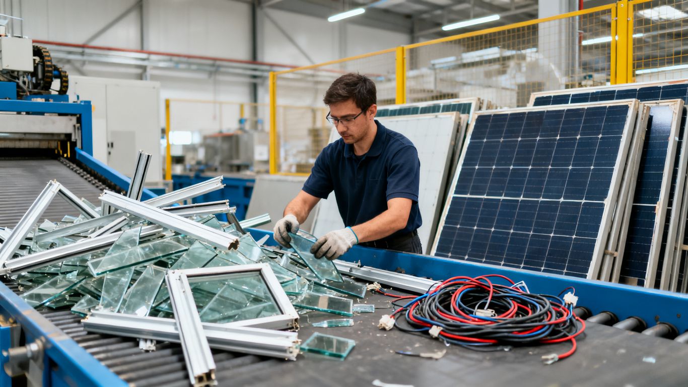 Opérateur triant des composants de panneaux solaires