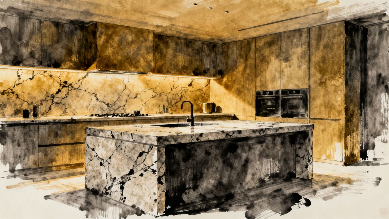 Kitchen featuring marble backsplash