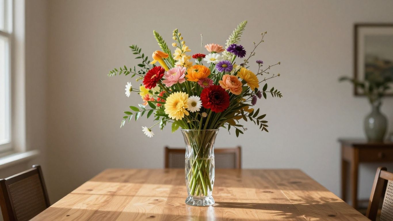 A beautiful floral arrangement sitting on a table
