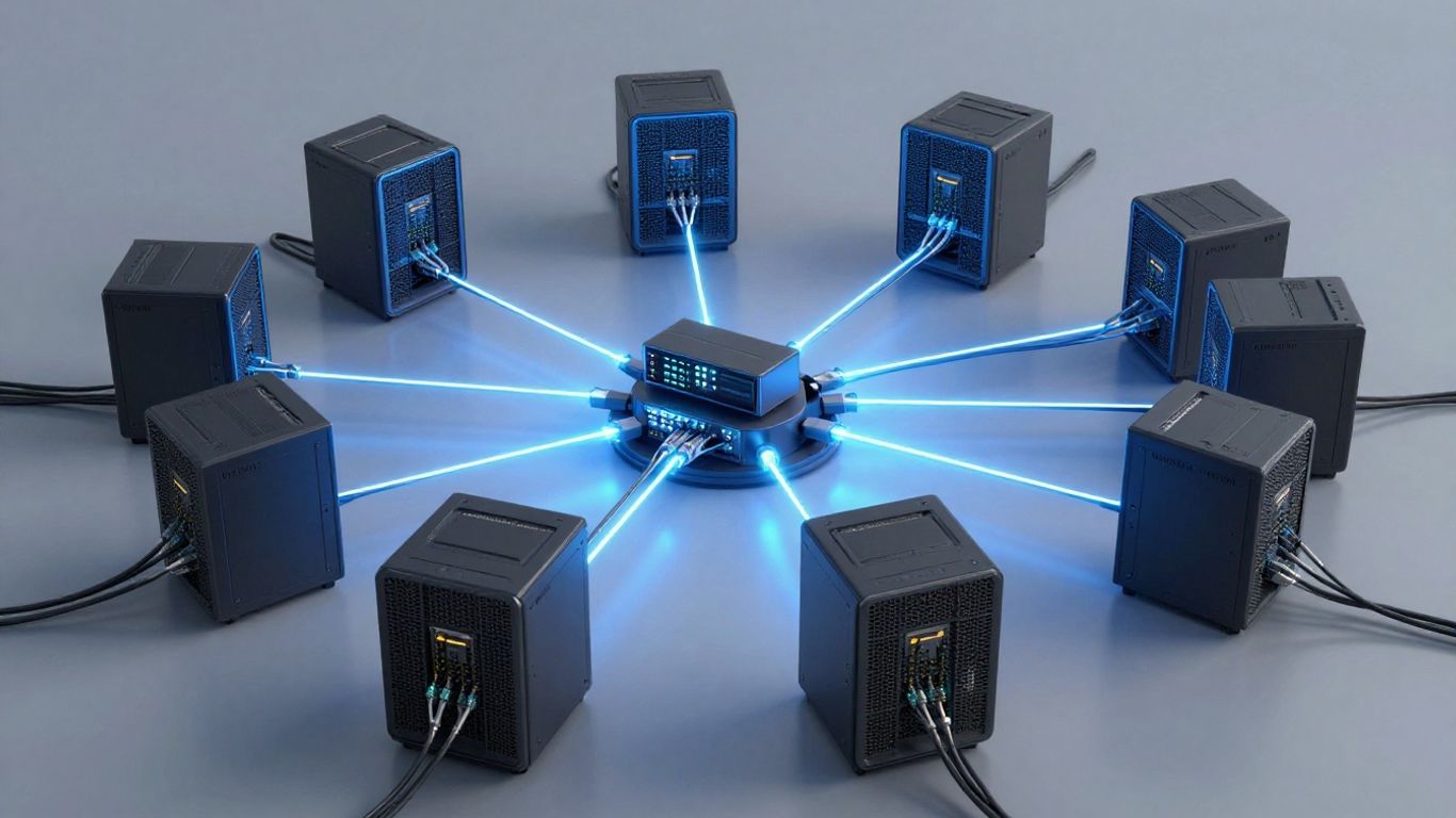 Servidores interconectados y cables de red.