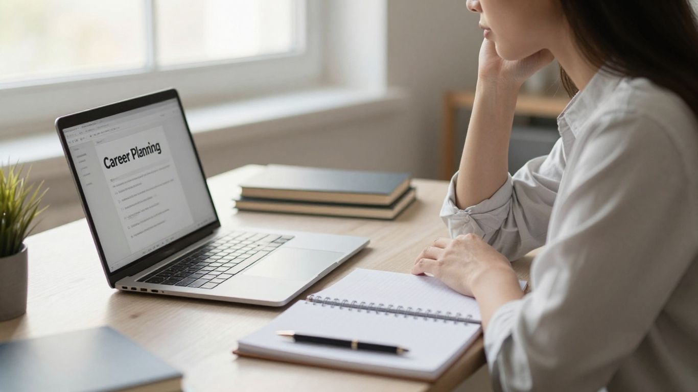 A professional reviewing career coaching options