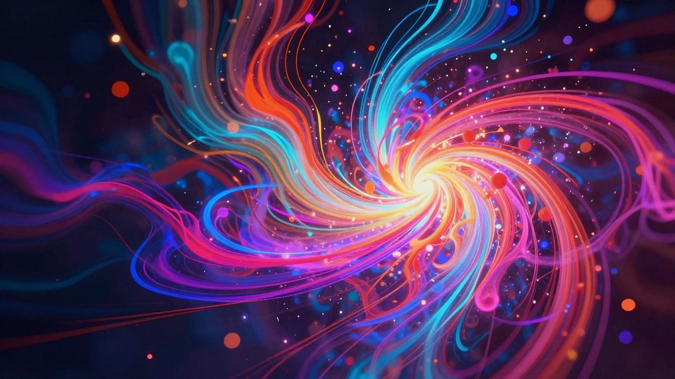 AI music video visualizer with abstract colors and light trails.