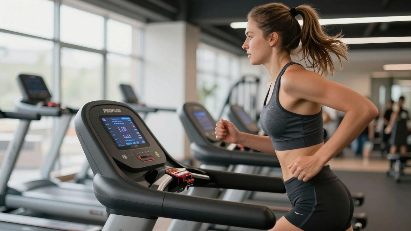Runner on ProForm treadmill in home gym.