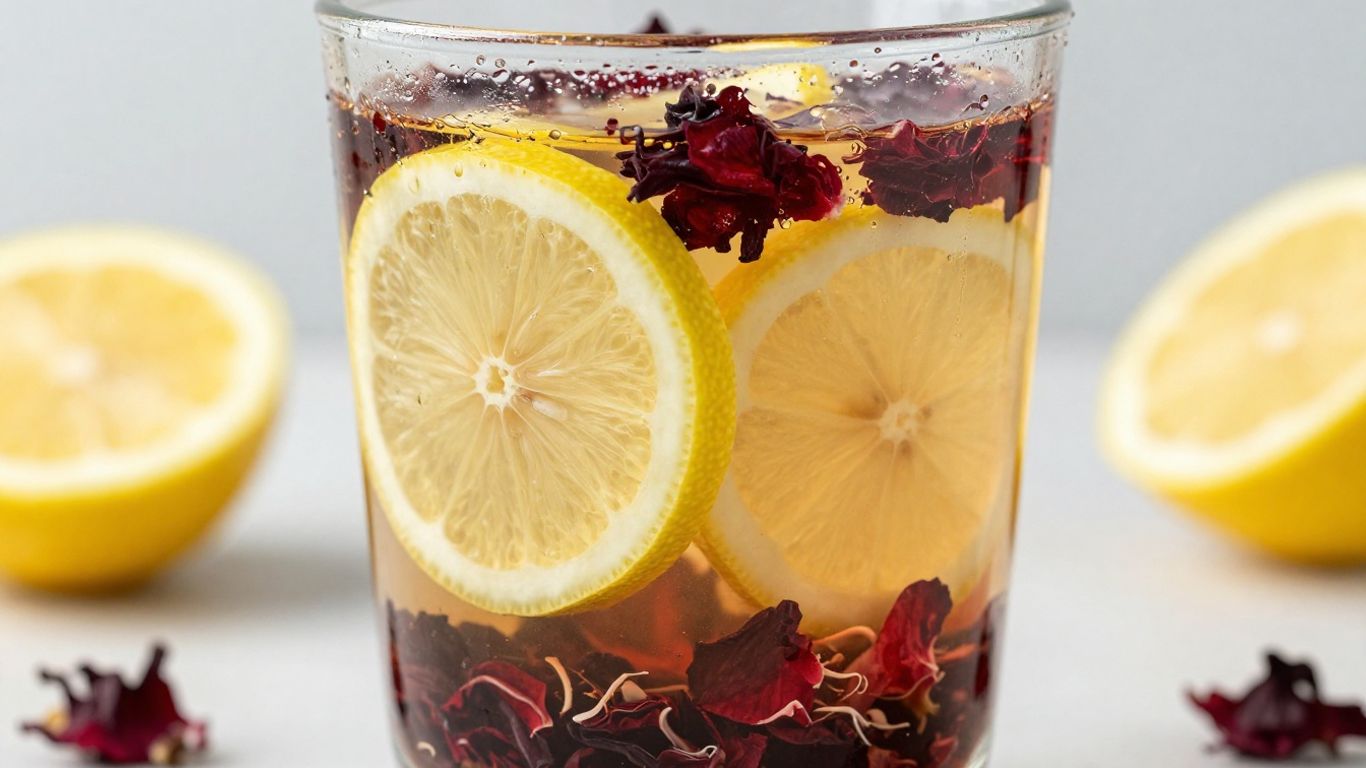 Herbalife Lemon Hibiscus Tea Mix with fresh ingredients.