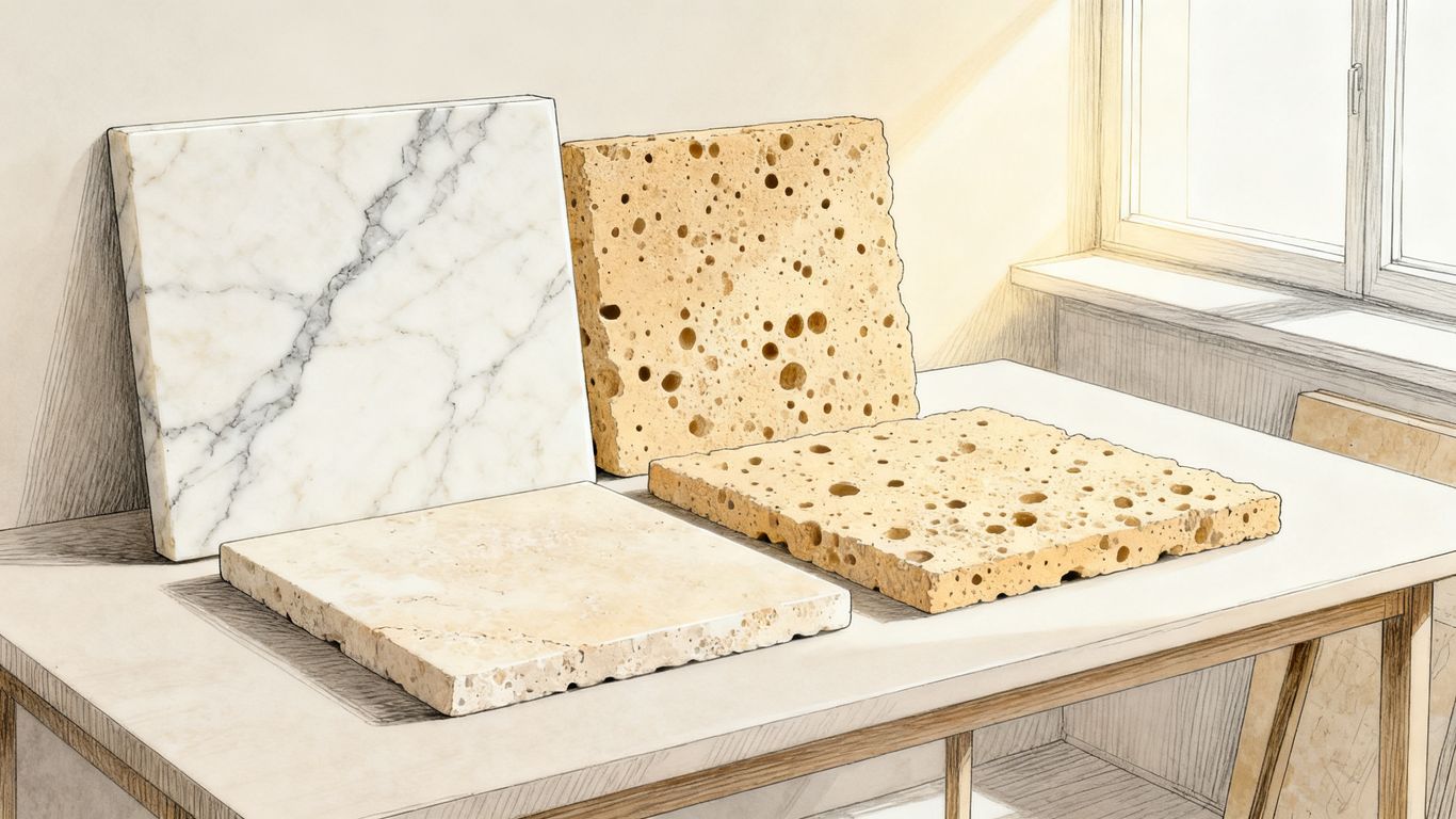 Marble and travertine stone samples