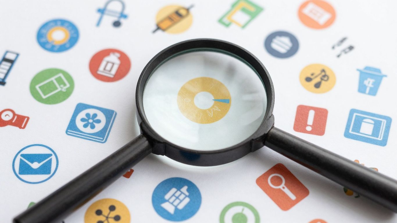 Magnifying glass over product icons