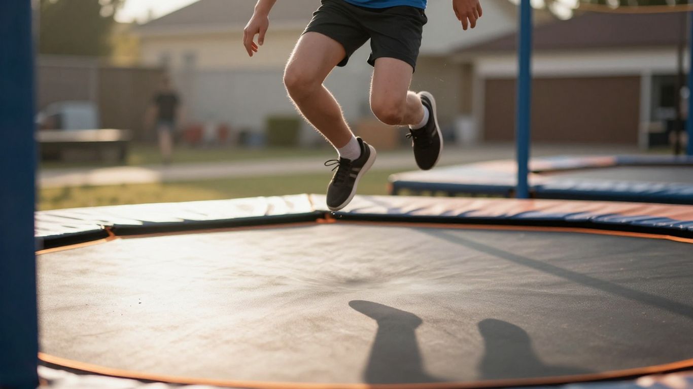 Person joyfully rebounding on a mini-trampoline