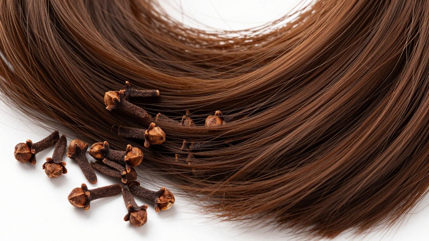 Cloves and shiny brown hair for hair growth benefits.