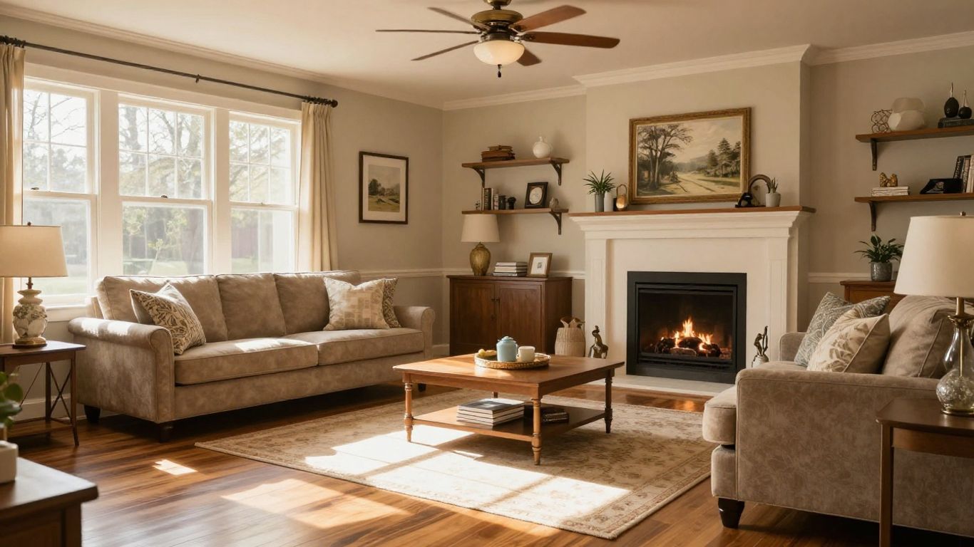 Finished basement living space in Suwanee, Georgia.