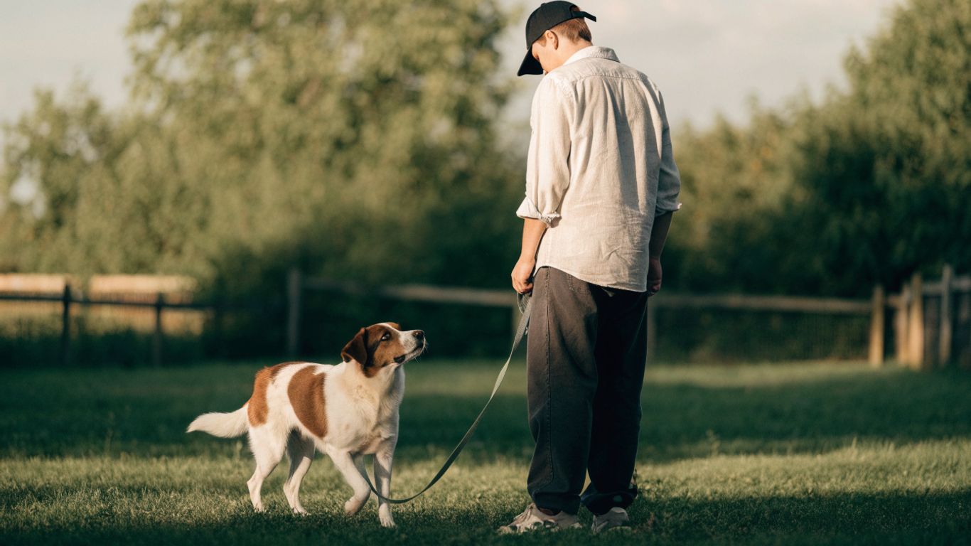 Trainer guiding a dog through a quiet leash practice