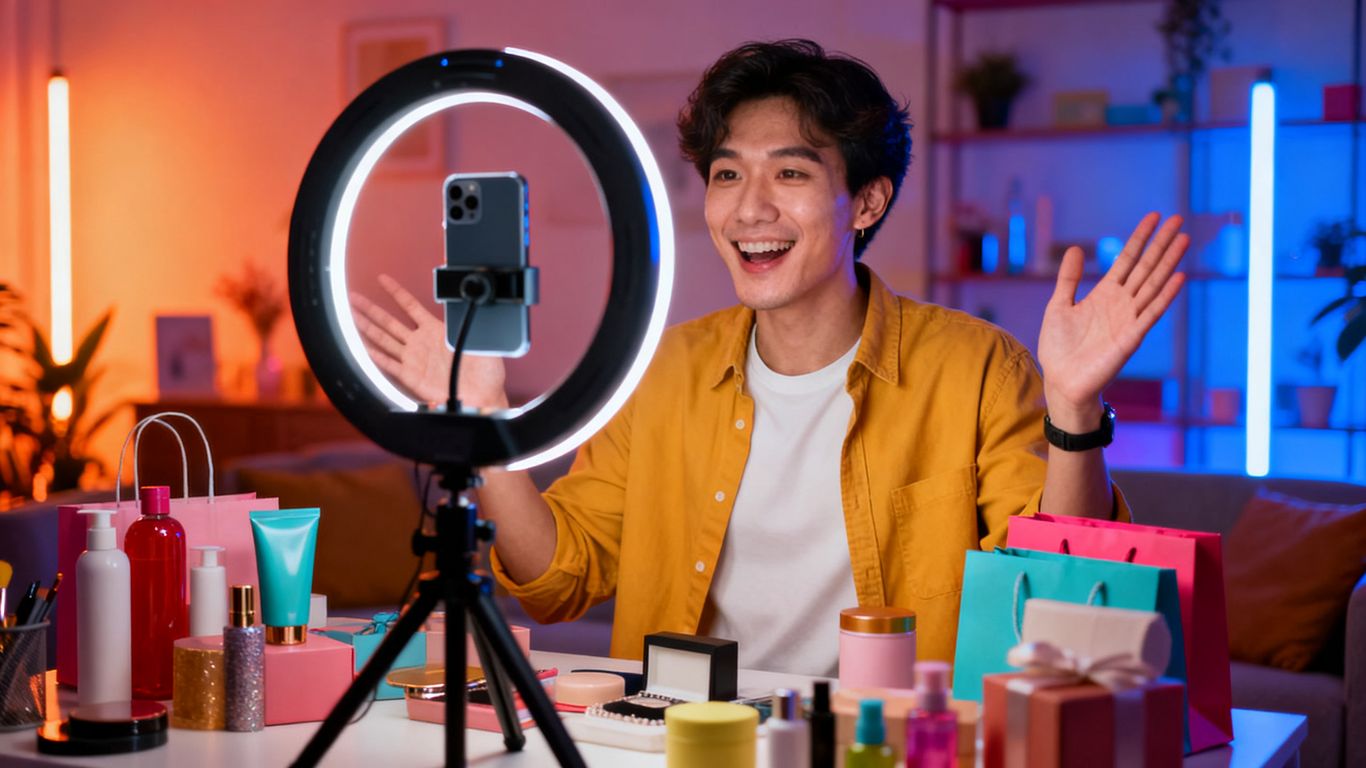 Creator hosting a lively mobile commerce livestream
