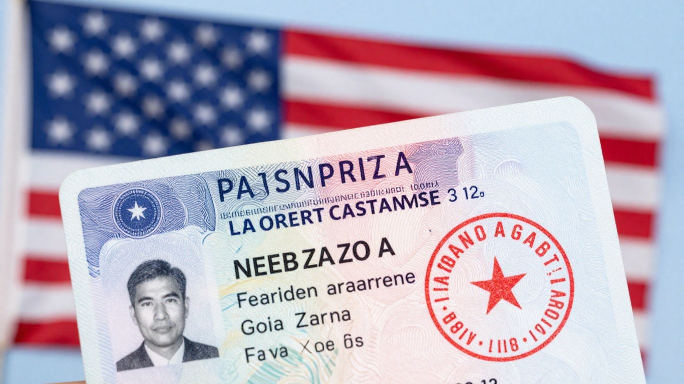 Laos passport with US flag background