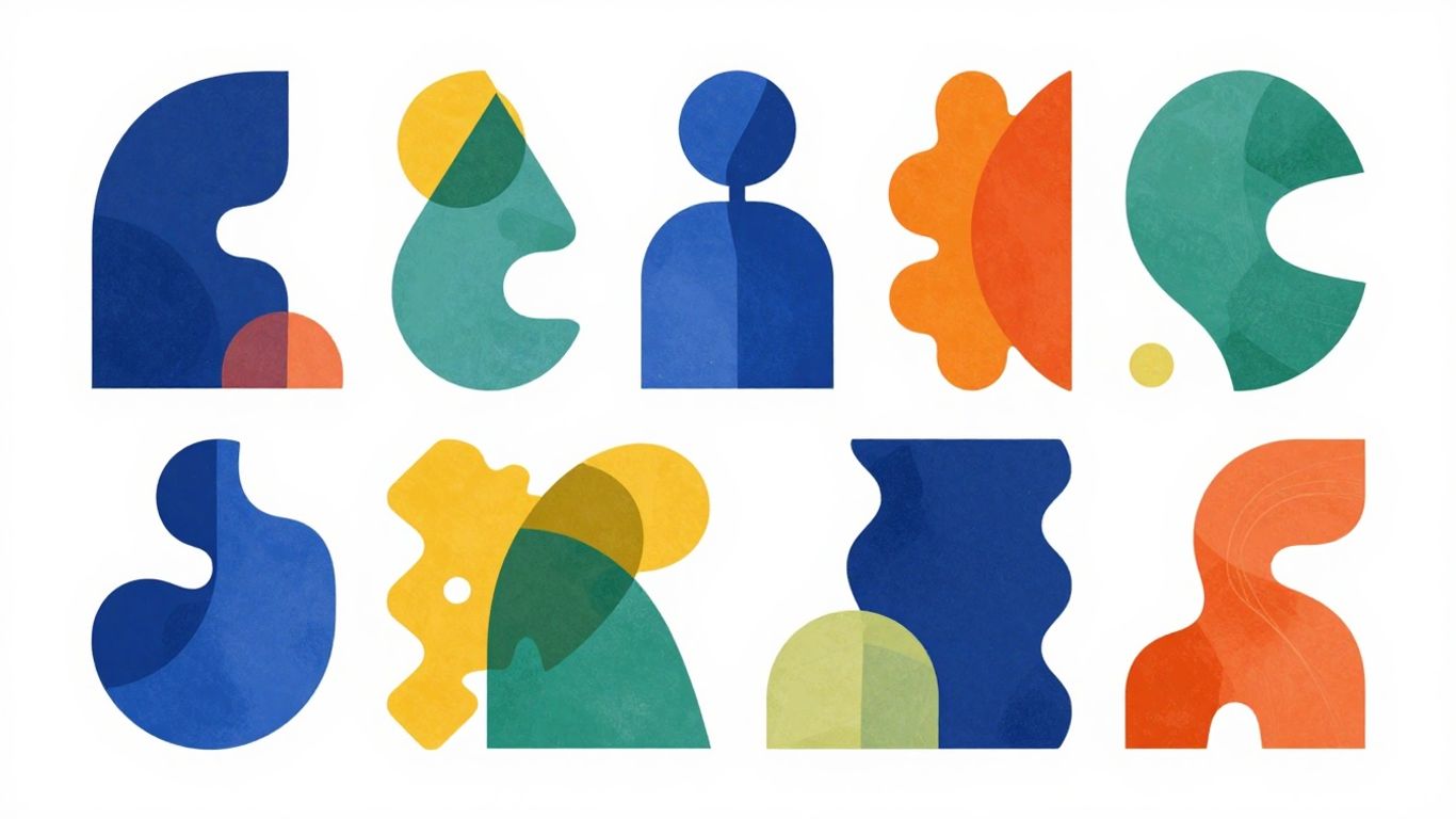 Abstract shapes and color palettes for logo design.