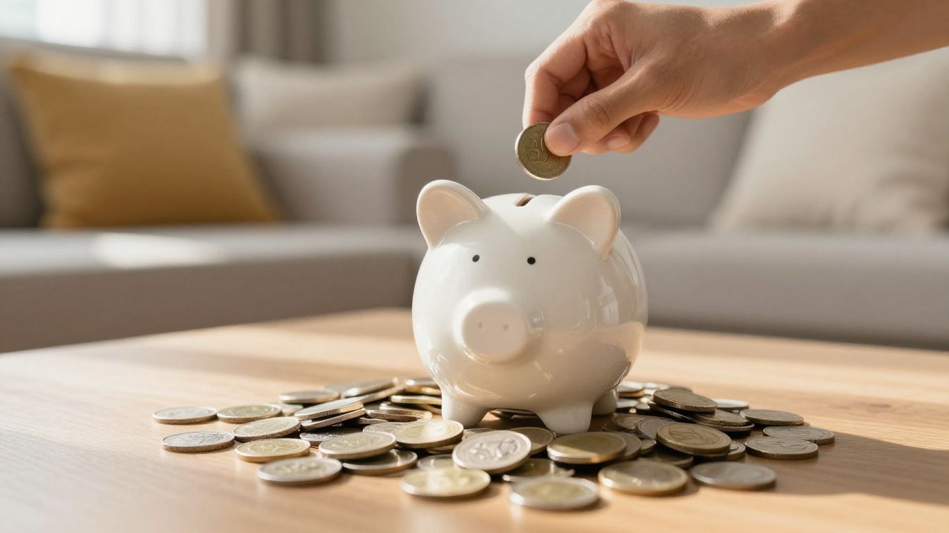 Persona ahorrando dinero en una alcancía.