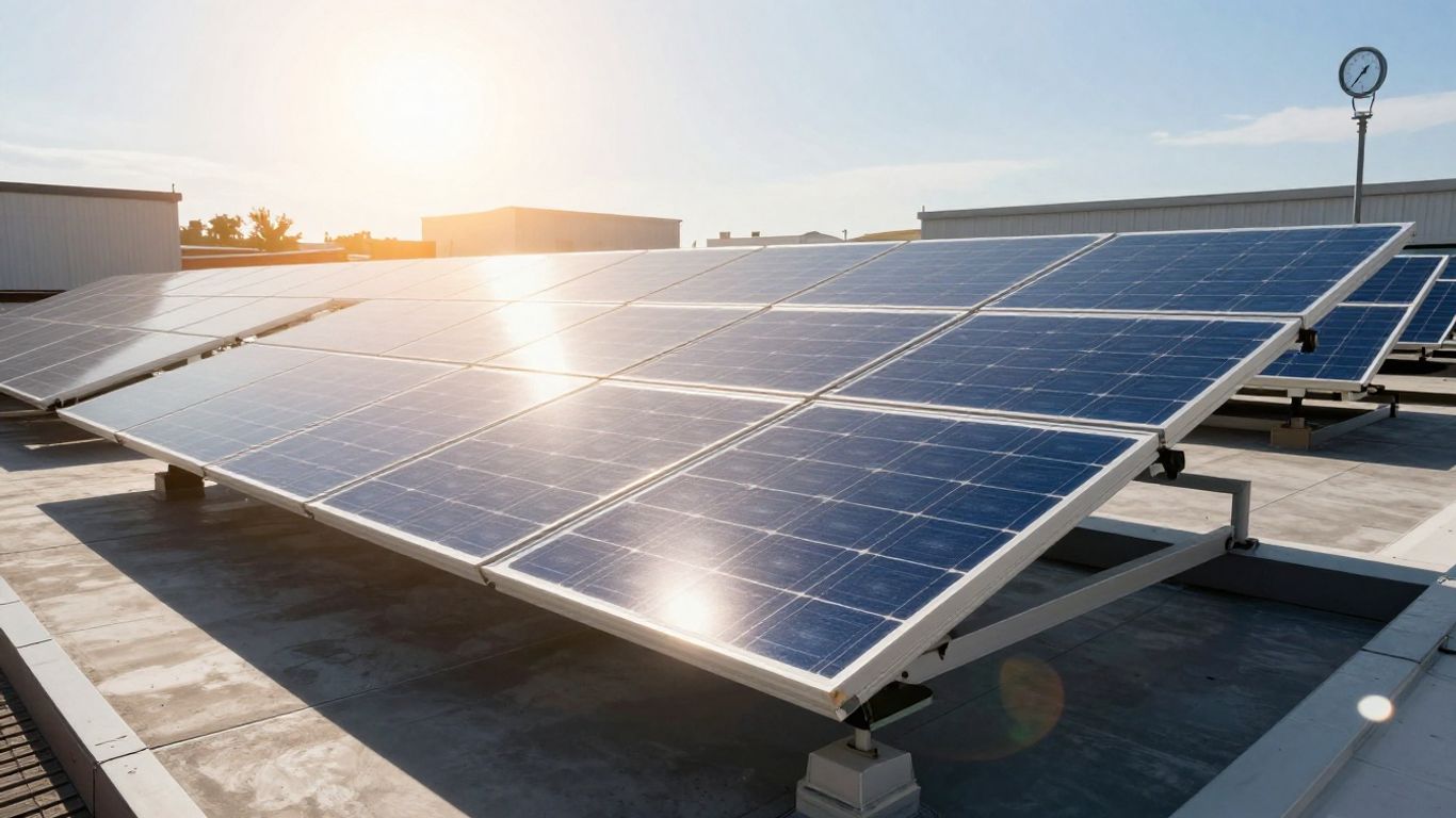 Panneaux solaires et compteur d'énergie lumineux.