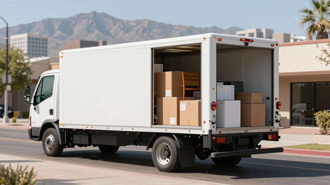 Moving truck loading office furniture in El Paso