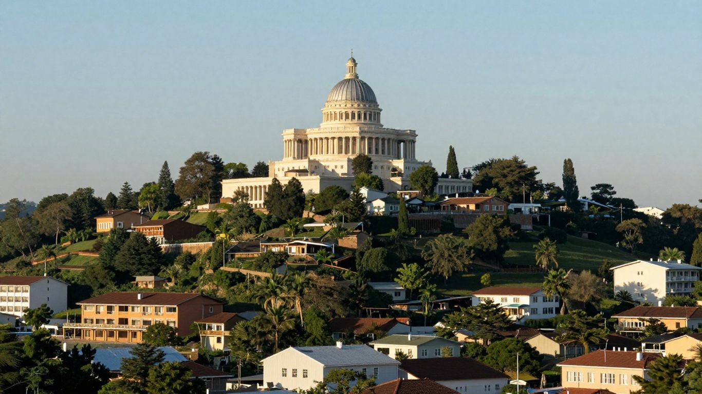Building on a hill overlooking a landscape