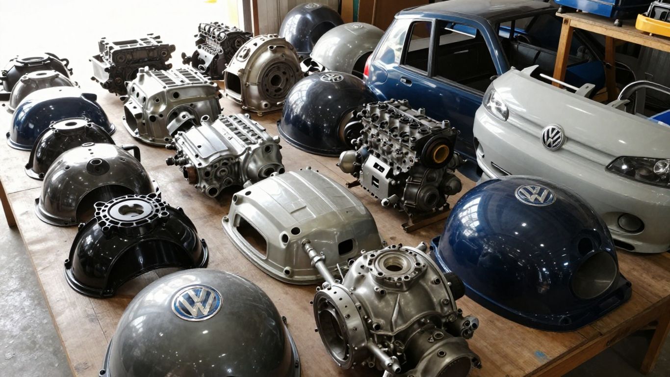 Volkswagen car parts in a warehouse