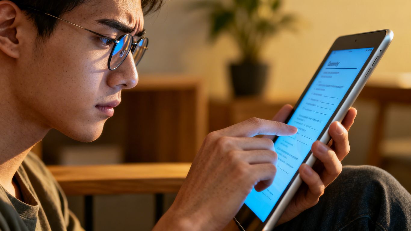 Person completing a survey on a tablet device.