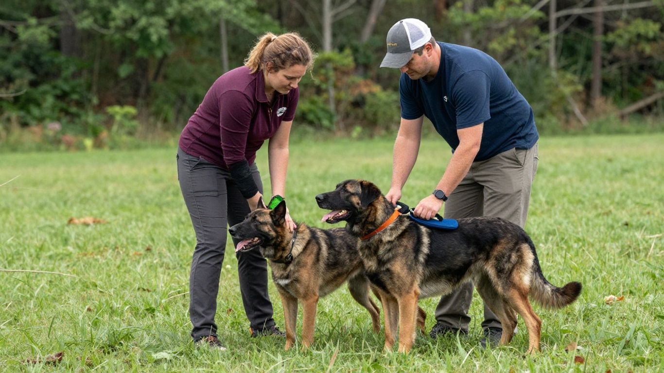A trainer and their dog in a professional field setting
