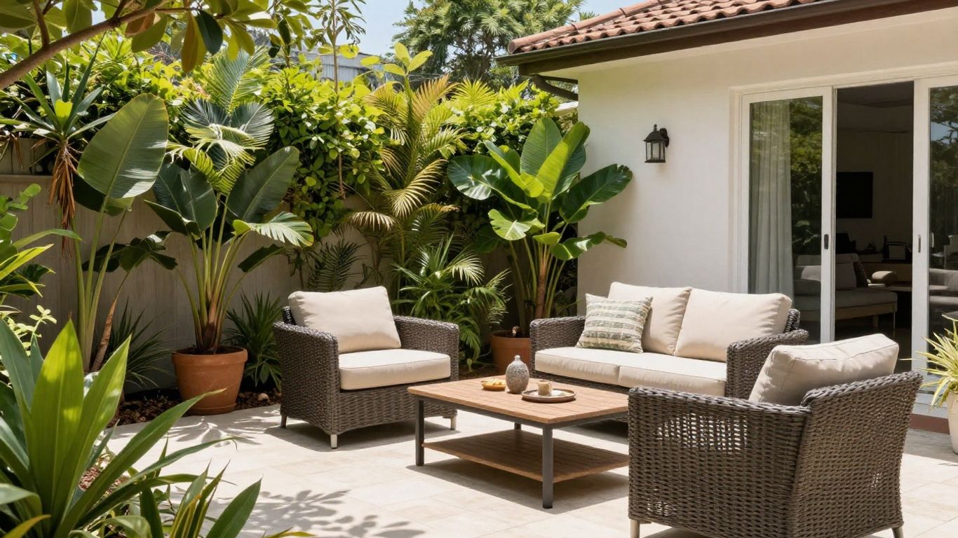 Stylish outdoor furniture on a sunny patio.
