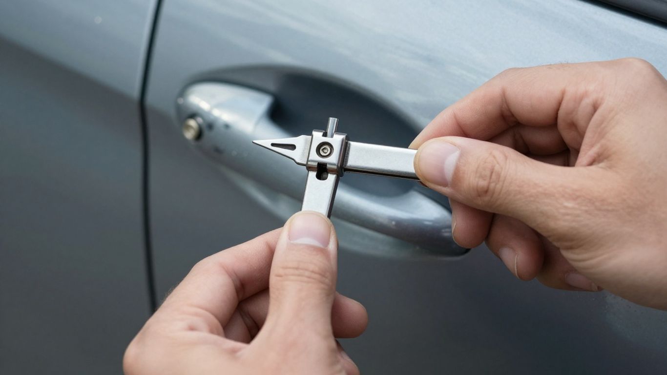 Locksmith picking a car door lock in Pearl City, HI.
