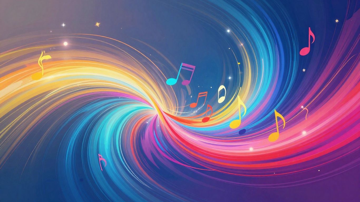 Abstract musical notes and sound waves