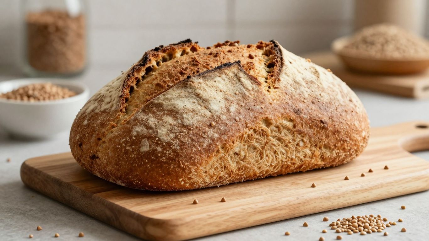 Rustic buckwheat bread loaf on a wooden board