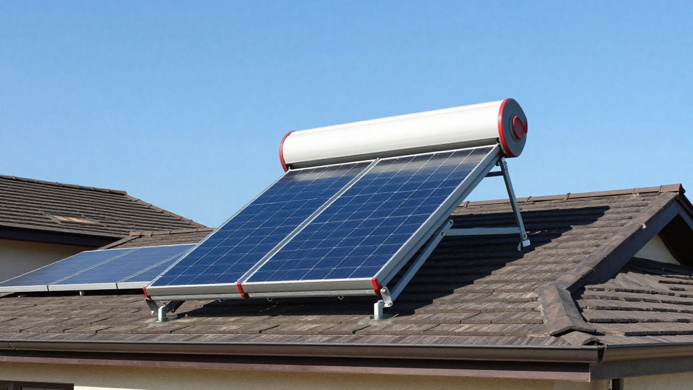 Panneaux solaires sur un toit pour chauffer l'eau.