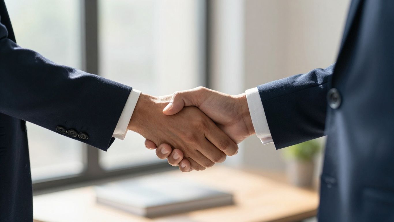 Business handshake, successful deal, professional partnership.