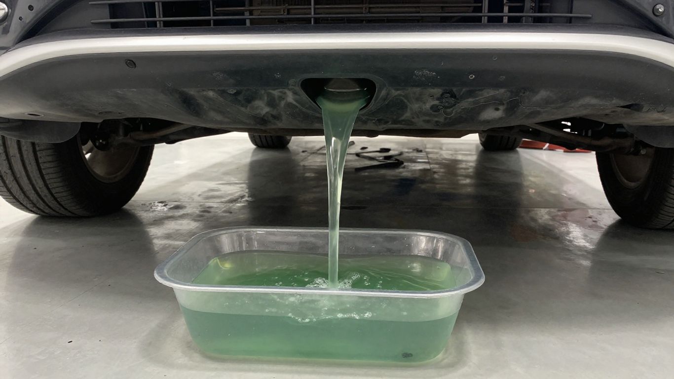 Coolant draining into a wide workshop collection pan