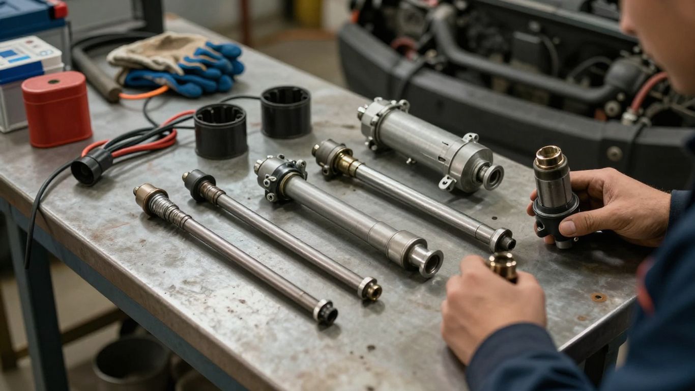 Technician comparing starter motor parts in workshop