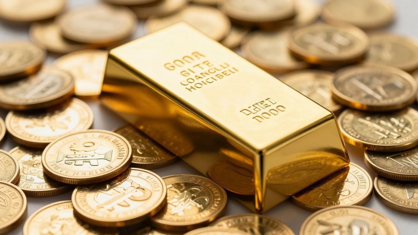 Shiny gold bars and coins