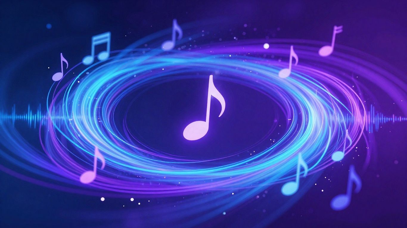 Abstract sound waves and musical notes illustration