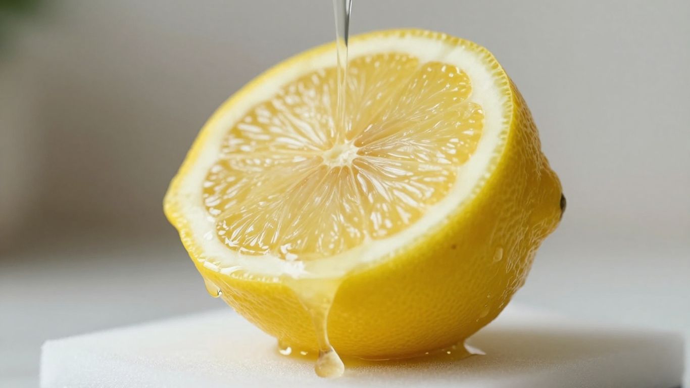 Lemon juice being squeezed onto a sponge for cleaning walls.