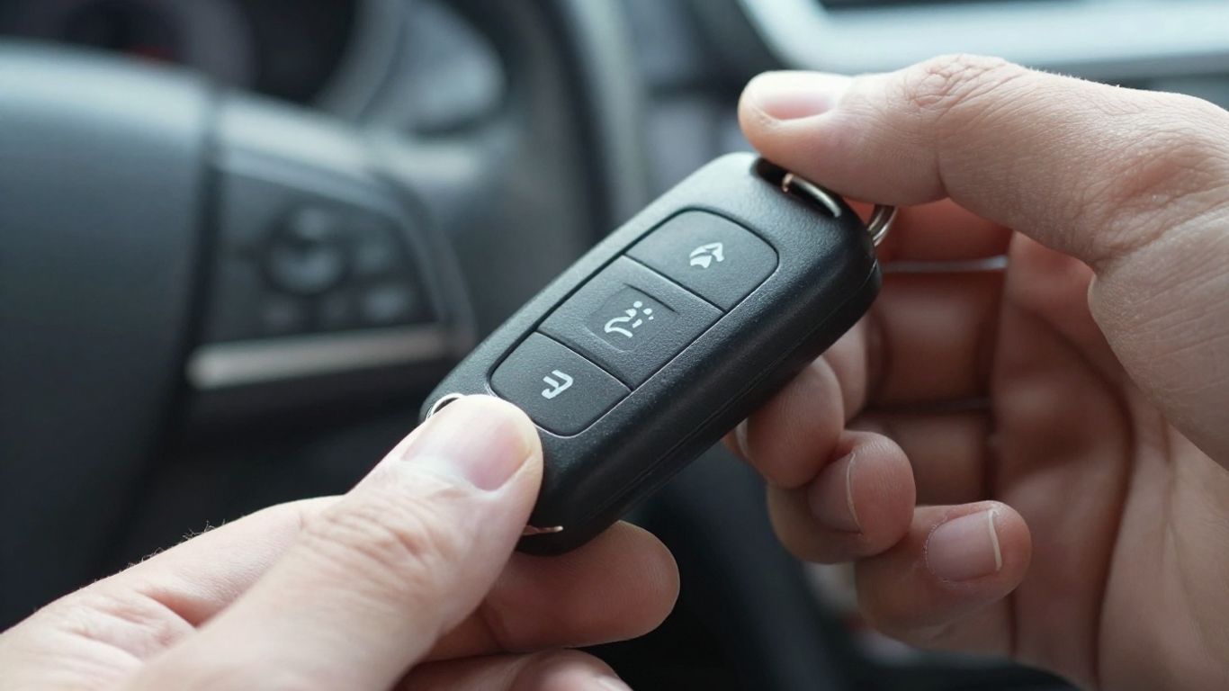 Hand holding a car key fob