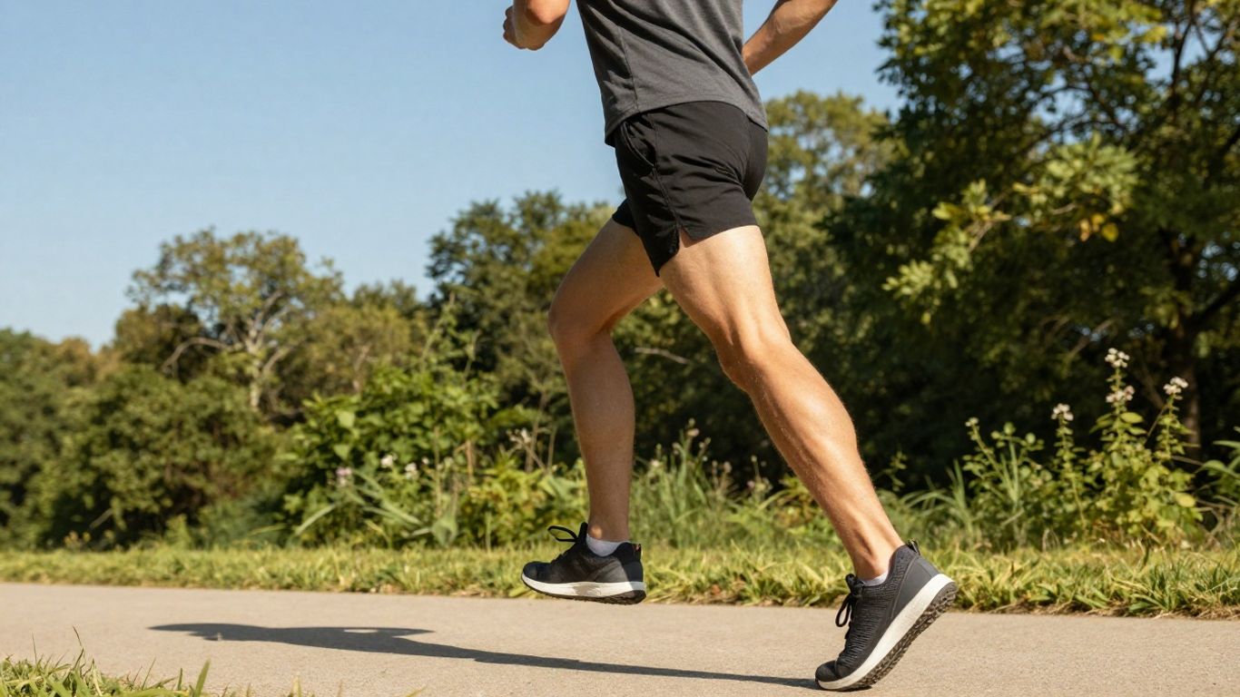 Person jogging on a sunny outdoor path.