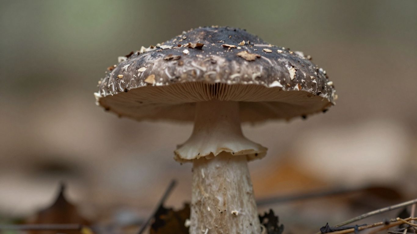 Tiger Milk mushroom with textured cap and pale stem.