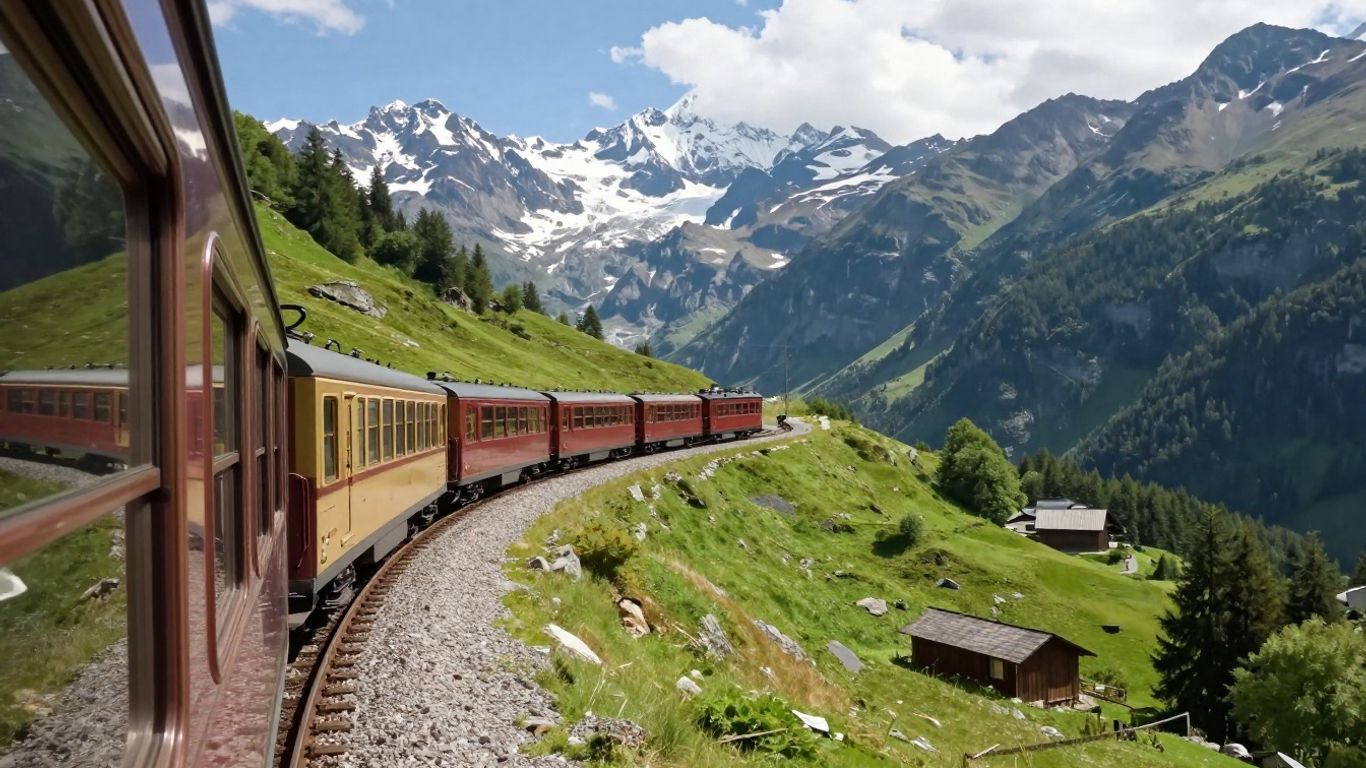 Train journey through the scenic Pyrenees mountains.